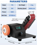 Mini Belt Sander Knife Sharpener With Variable Speed Electric Power Belt Grinder And 15 Piece 1.2x15in Multi Grit Belts shown with parameters