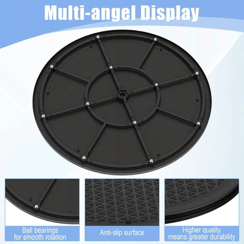 3 Pack 12 Inch Heavy Duty Rotating Swivel Stands That Roll Smooth as Butter With 360 Degree Lazy Susan Spin for Kicking Your Kitchen Cabinet Chaos to the Curb While Keeping Your Space Spick and Span black rotating mat with anti-slip surface and ball bearings for smooth rotation.