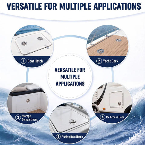 Four Pack 316 Stainless Steel Marine Cam Latches With Flush Pull Handles Heavy Duty Cam Locks For Yacht Hatches Rv Compartments shown in versatile applications.