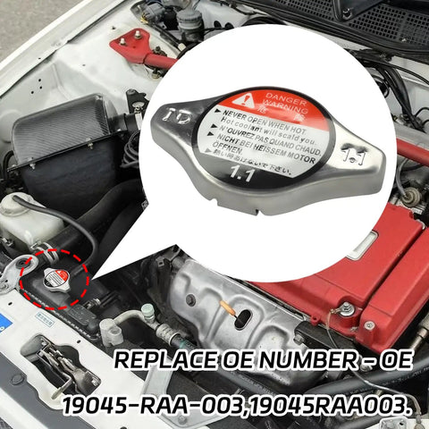 Detailed view of Top Shelf Coolant Radiator Cap Dead Ringer Replacement For Honda Civic Accord Crv Pilot Odyssey, 1.1 pressure seal.