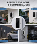 Heavy Duty Outdoor EV Charger Enclosure Wall Mount Box With Integrated Combo Lock And Clear View Window To Ward Off Weather showed in different installation scenarios.