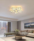 Modern 60W Dimmable LED Ceiling Light With Remote, 23.6 Inch White Acrylic Leaf Flush Mount Chandelier in living room.