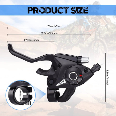 Dimensions of Left And Right Bike Brake Levers Shifter Set For 21 Speed Mountain Bikes 3x7 With Gear Indicator and Cables