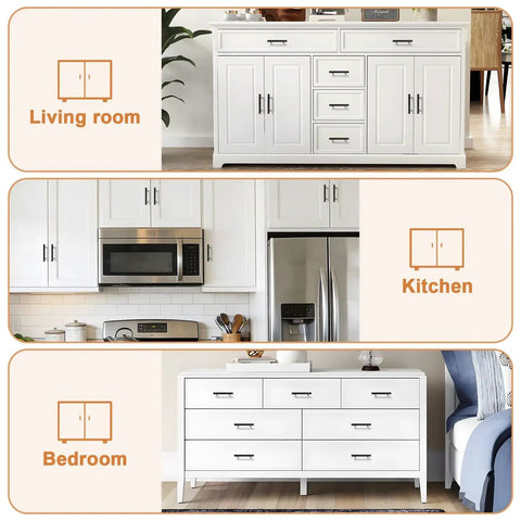Upgrade Your Kitchen With These Top Shelf Black Stainless Steel Cabinet Pulls Boasting A Thick Round Shape And Precise Three Inch Hole Spacing Plus A Full Screw Set Guaranteeing A No Sweat Swap For Any Door Type In A Massive Fifty Pack showcased in living room, kitchen, and bedroom.