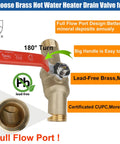 Heavy Duty Water Heater Drain Valve Three Quarter MIP To Three Quarter Male GHT Full Port Connection with Long Handle, lead-free brass.