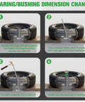 Bearing/bushing dimension change process steps with tires and tools for 8 Pack Heavy Duty 1/2 Inch Id By 1 1/8 Inch Od Carbon Steel Ball Bearings.