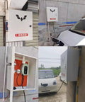 Rock Solid Ev Charger Pedestal Stand With Heavy Duty Steel Enclosure And Lockable Metal Housing For No Sweat Outdoor Electric Vehicle Garage Station mounted outdoors with charger connected.