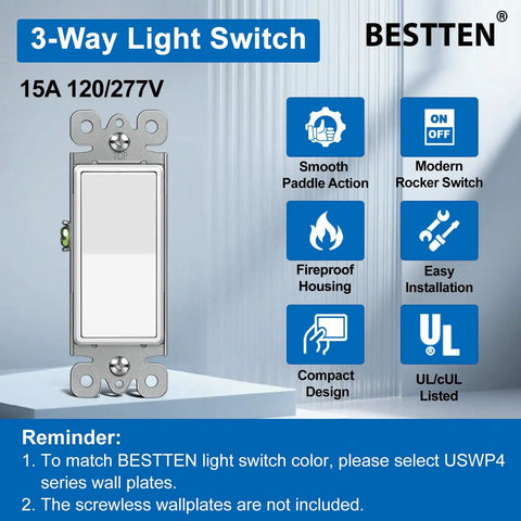 30 Pack Three Way Decorator Light Switches, 15 Amp 120 Volt 277 Volt, UL listed, focus on smooth paddle action and easy install.