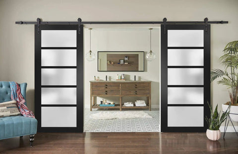 Straight Up Premium Sliding Double Barn Doors With Hella Heavy Duty Hardware Kit Featuring Matte Black Finish Measuring 42 By 96 Inches for modern living room.