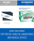 Front view of Kimtech Kimwipes Delicate Task Wipers box, 286 sheets, white