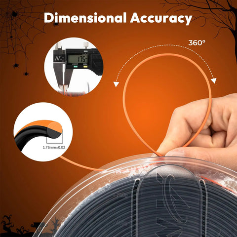 Knock Out Fresh Prints Fast With This Dead Simple Top Shelf Dual Tone Silk PLA Filament Pack showing dimensional accuracy and 1.75mm size.