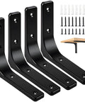 Rock Solid Metal Shelf Brackets Four Inch Square Design with heavy duty wall mounting hardware, black steel brackets and installation kit.