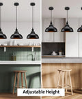 Matte Black Industrial Farmhouse Pendant Lights 3 Pack With Adjustable Rope Hangs For Kitchen Island Dining Room And Barn Ceiling Fixtures Vintage Hanging Lamps For Modern Homes