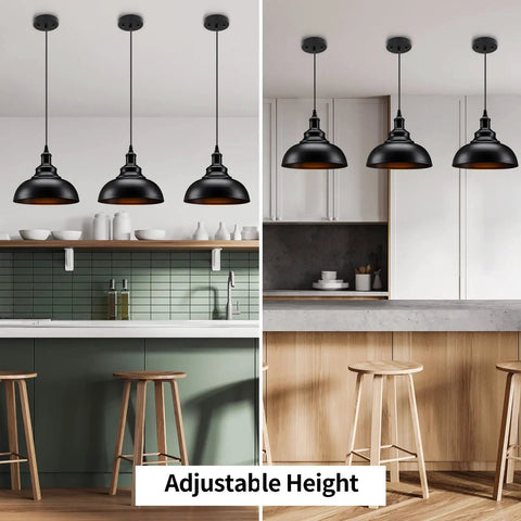 Matte Black Industrial Farmhouse Pendant Lights 3 Pack With Adjustable Rope Hangs For Kitchen Island Dining Room And Barn Ceiling Fixtures Vintage Hanging Lamps For Modern Homes