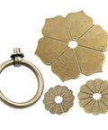 Badass Antique Bronze Ring Pull Handles For Kitchens And Cabinets Featuring A Slick Floral Pattern Heavy Duty Drawer Hardware Kit components including a ring and floral plates.