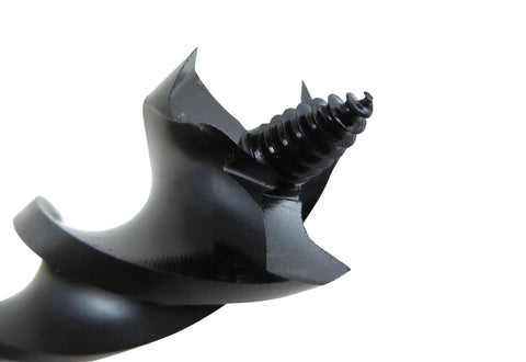 Close-up of Tri-Cut 3/4 Inch By 18 Inch Auger Bit For Fast, Ultra Smooth Hole Cutting With Triple Edge Spurred Design.