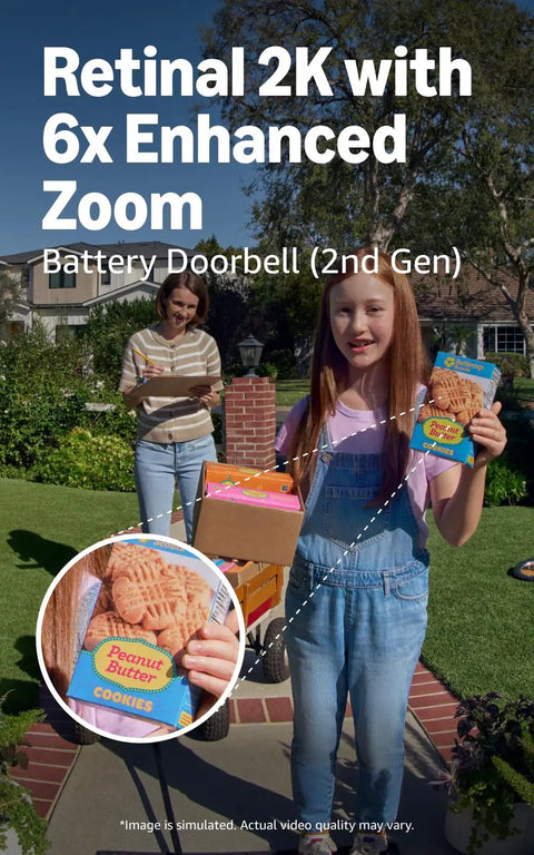 Real Deal Battery Wireless Doorbell Camera Bundle In Speckled Gray Finish With Kickin 2K Hd Video And Retinal 6X Zoom Plus Sweet Easy Setup And Included Wire Free Chime For Hefty Motion Alerts shown in use with children
