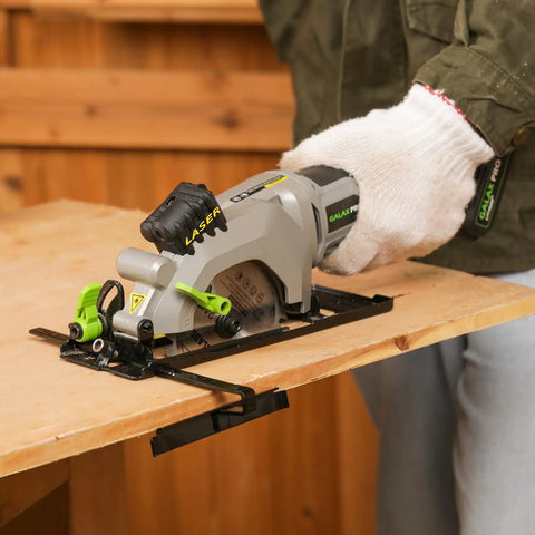20V Cordless Mini Circular Saw With Laser Guide And Dual Blades Compact Wood Cutter featuring a copper motor cutting plywood.