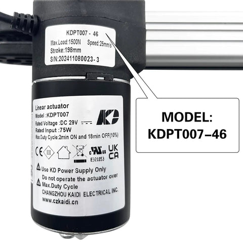 Hella Durable Linear Actuator For Power Recliner Lift Chair Motor Replacement KDPT007-46 with detailed specifications visible.
