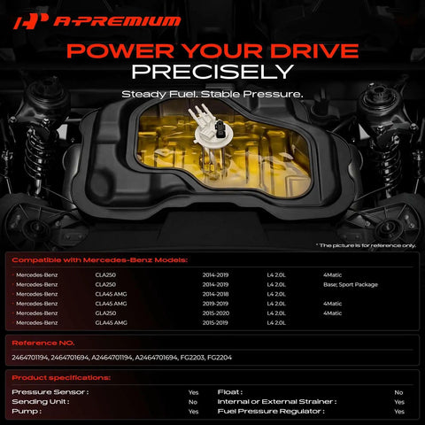 High Performance Electric Fuel Pump with Pressure Sensor Module Assembly, showing internal fuel pump design for Mercedes Benz models.