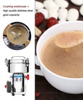 Stainless Steel High Speed Swing Type Grain Grinder Machine next to bowl of grain porridge, demonstrating grinding results