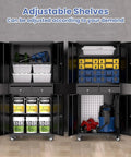 Beefy Heavy Duty Metal Garage Storage Cabinet On Wheels With Locking Doors, Two Drawers, and Adjustable Shelves in workshop.