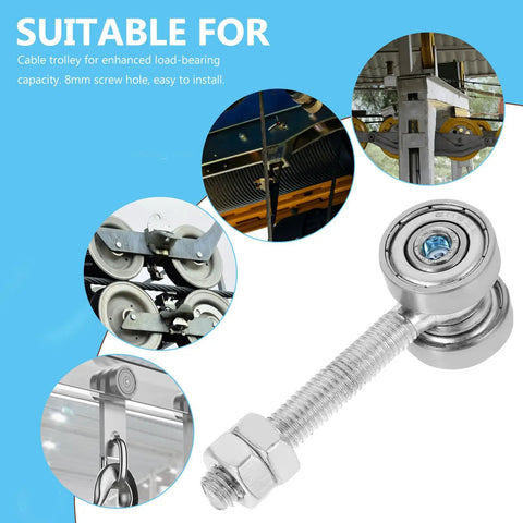 Straight Up Heavy Duty Steel Sliding Door Rollers With Double Bearing Construction For Butter Smooth Gliding On Interior And Exterior Doors Rated At Fifty Pounds Galvanized Build Shuts Down Rust, featuring a steel roller and screw.