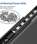 Close-up of 32 Inch Matte Black Heavy Duty Drawer Slides showcasing ball bearing mechanism for smooth glide.