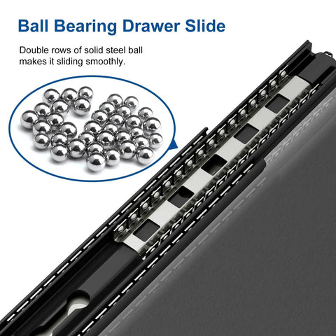 Close-up of 32 Inch Matte Black Heavy Duty Drawer Slides showcasing ball bearing mechanism for smooth glide.