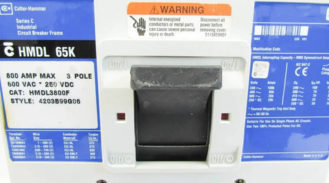 Kickass Series C Nema M Frame Circuit Breaker For Commercial Panels with HMDL 65K label and on/off lever for easy operation.