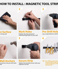 Installation steps for 12 Inch Magnetic Tool Holder Strip for Garage and Workshop Handy Heavy Duty Metal Magnet Bar Organizer