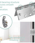 Six Pack Heavy Duty Ball Bearing Door Hinges 4.5 By 4.5 Square Inch Brushed Nickel Stainless Steel showing ball bearing for smooth operation.