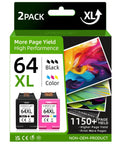 64XL Ink Cartridges Black And Color Combo Pack For 64 High Yield Replacement 2 Pack For Envy Inspire 7955e 7200e 7255e 7220e 7900e Envy Photo 7855 7155 7858 7100 Tango X Printer box front view