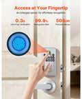 User activating the Silver Fingerprint Deadbolt Keyless Entry Door Lock with a fingerprint scanner and keypad.