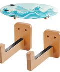 Top Shelf Beech Wood Surfboard Wall Mount Rack With Grippy Non Slip V Pads for vertical storage of surfboards.