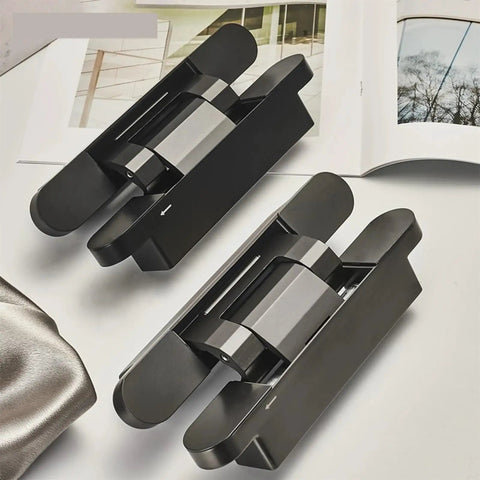 Heavy Hitter Ball Bearing Door Hinges Featuring 180 Degree Swivel Motion Invisible Hydraulic Build For Kitchen Cabinets And Folding Doors Super Smooth Action And Tough Black Build Quality on a table.