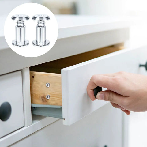 Top Shelf Stainless Steel Hex Socket Cap Bolts With Barrel Nuts And Hex Wrench M4 X 8MM Binding Post Screws Rust Resistant Hardware Kit in use on drawer.