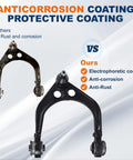 Comparison of control arms showing anticorrosion features of Beefed Up Front Suspension Repair Kit With Upper Lower Control Arms Ball Joints Sway Bars And Tie Rod Ends 16 Piece Set Smooth Setup For Chrysler 300 Dodge Challenger Charger Rwd.