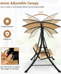 Three Person Porch Swing With Removable Cushions, Solid Steel Frame, Outdoor Patio Swing With Adjustable Canopy For Garden