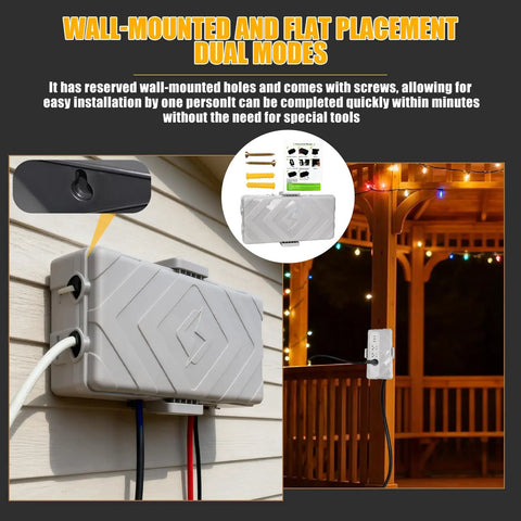 Medium Grey Weatherproof Outdoor Electrical Box IP54 Waterproof Extension Cord Cover installed on wall for easy access.
