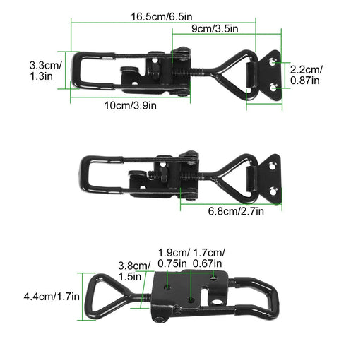 Four Pack Adjustable Toggle Heavy Duty Latch Clamps 360 Lbs Capacity Lockable Quick Release Metal Draw Latches dimensions chart