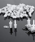 Top Notch Plantation Shutter Repair Kit 170 Piece Assortment Of Spring Pins Collar Brass Louver Staples For Quick Window Blind Fixup includes white pins and collars.