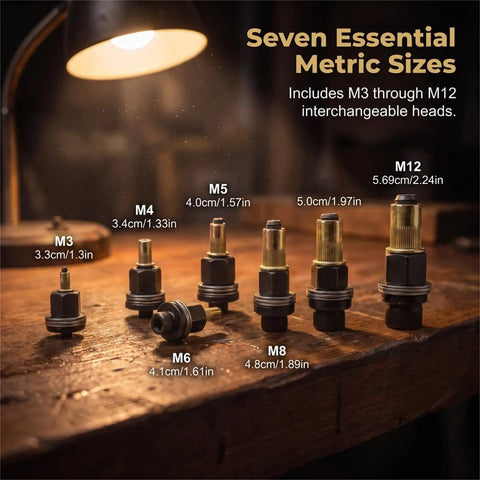 Rivet Nut Tool Set For Carbon Steel Manual Head Rivet Nut Tool Kit Hand Operation M3 To M10 Threaded Insert Installation Automotive And Metal Repair Easy Grip DIY Friendly Durable Carbon Steel Build, M3-M12 mandrels