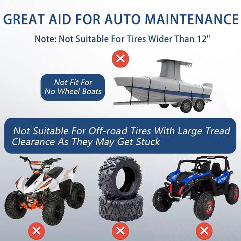 Image showing limitations for Heavy Duty Car Wheel Dollies With Ratcheting Foot Pedal, 1500 Lb Load Rating.