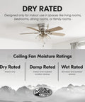 42 Inch Brushed Nickel Ceiling Fan With LED Light Kit Quiet Indoor Cooling For Rooms Up To 350 Sq Ft
