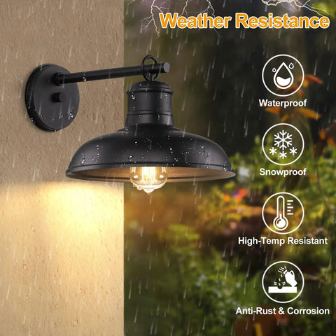 2 Pack Outdoor Wall Lights Vintage Black Sconces For Exterior And Indoor Use Farmhouse Barn Style Wall Mount Lighting with water resistance feature