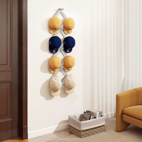 Accordion Style Wall Mounted Coat Rack With 13 Peg Hooks For Coats Hats Bags Mugs And Necklaces In Rustic White Finish