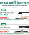 Fit guide for Road Ready Heavy Duty Windshield Wiper Blades Replacement Kit for front and rear wiper arm types.