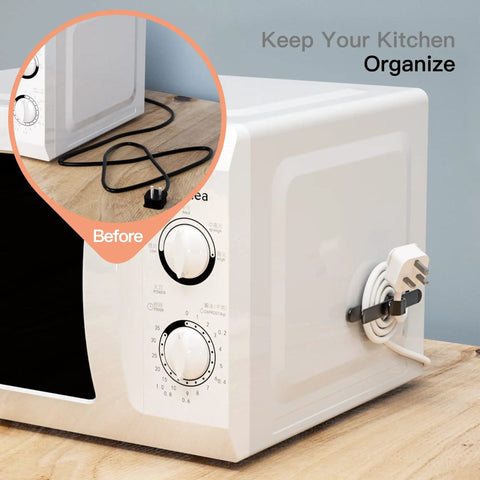 Microwave with Slim Cord Organizer For Kitchen Appliances 4 Pack Keeps Thick Power Cords No Mess Neatly Tidy With Strong Adhesive Mounts