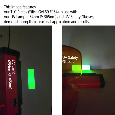 Badass Heavy Duty UV Safety Glasses Engineered To Block Harmful 254Nm UV Rays For Tlc Lab Tasks Ansi Z 871 Certified Industrial Grade Wraparound Goggles next to UV lamp and TLC plates.